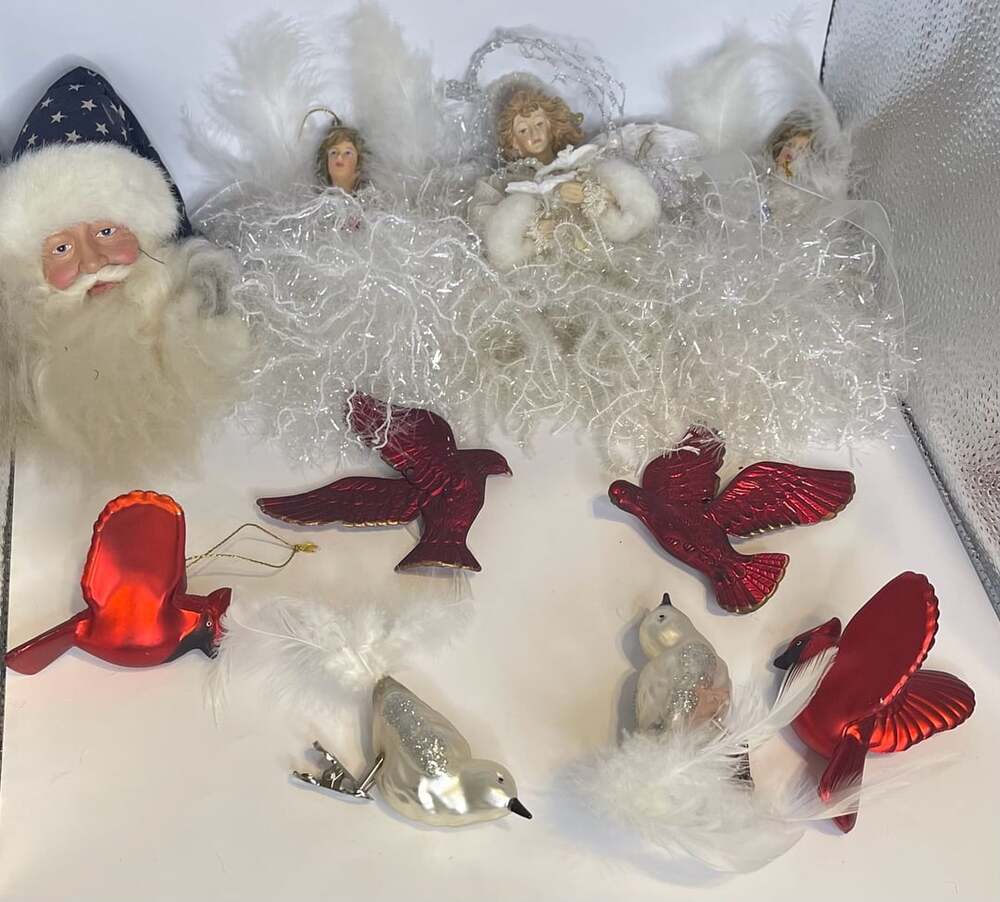 Vintage Christmas Ornament Assorted Red Cardinals Doves And Angel Lot